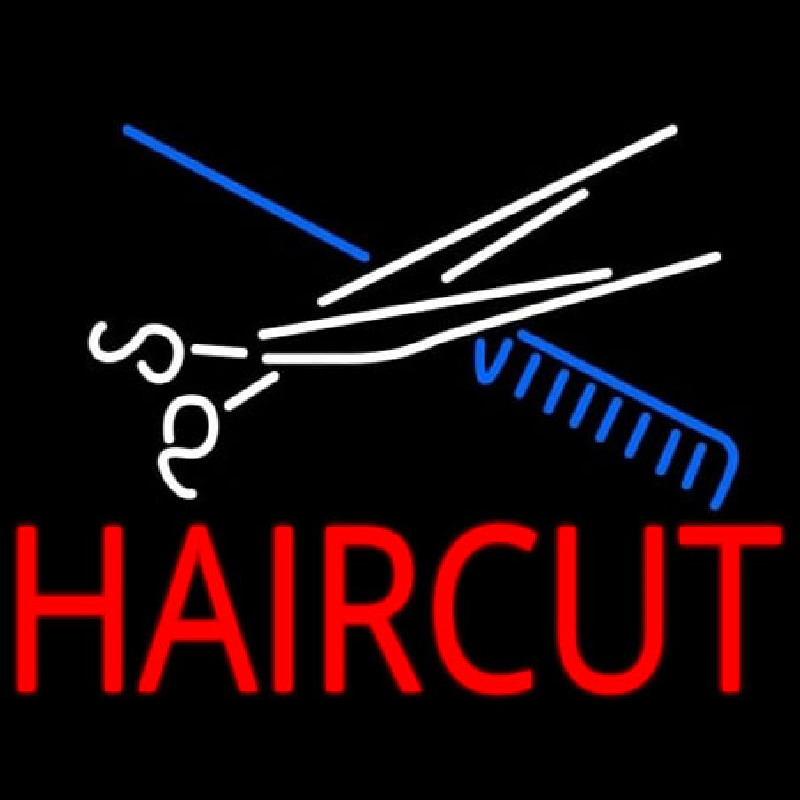 Scissor And Comb Haircut Neonskylt