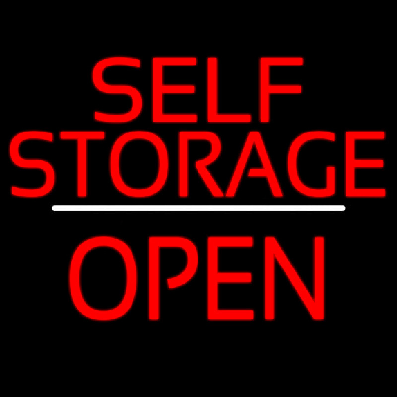Self Storage Open White Line Neonskylt