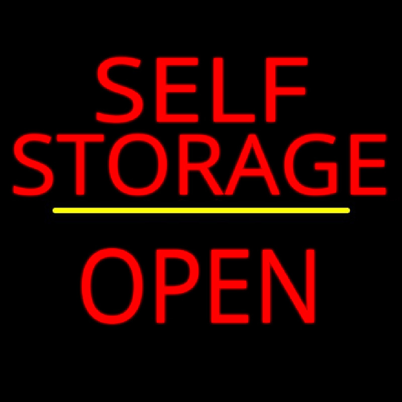 Self Storage Open Yellow Line Neonskylt