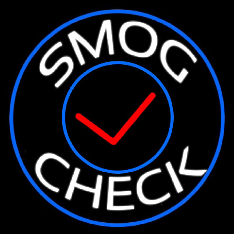 Smog Check Blue Round Neonskylt