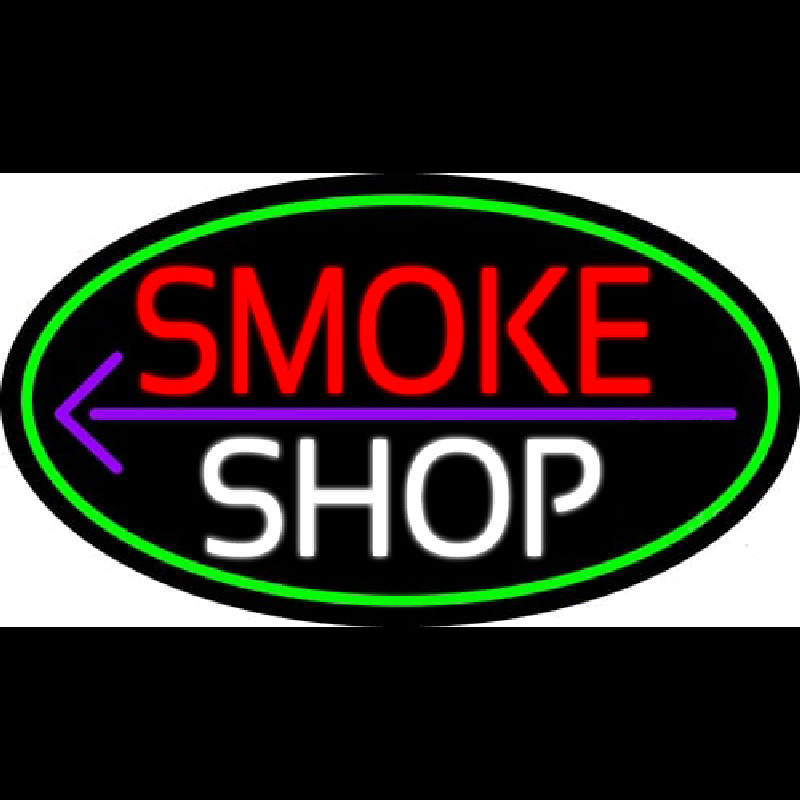 Smoke Shop And Arrow Oval With Green Border Neonskylt