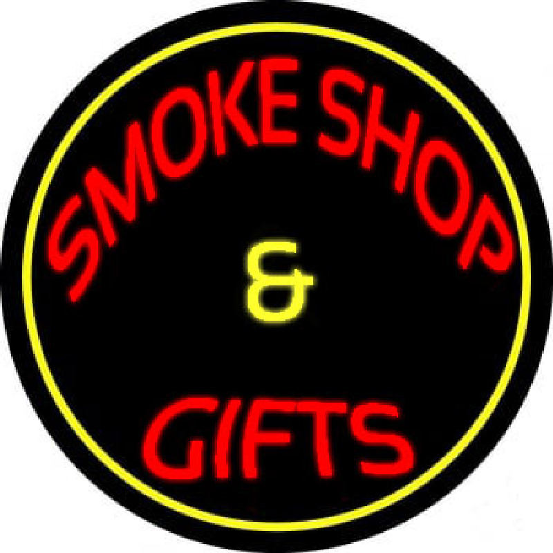 Smoke Shop And Gifts With Yellow Border Neonskylt