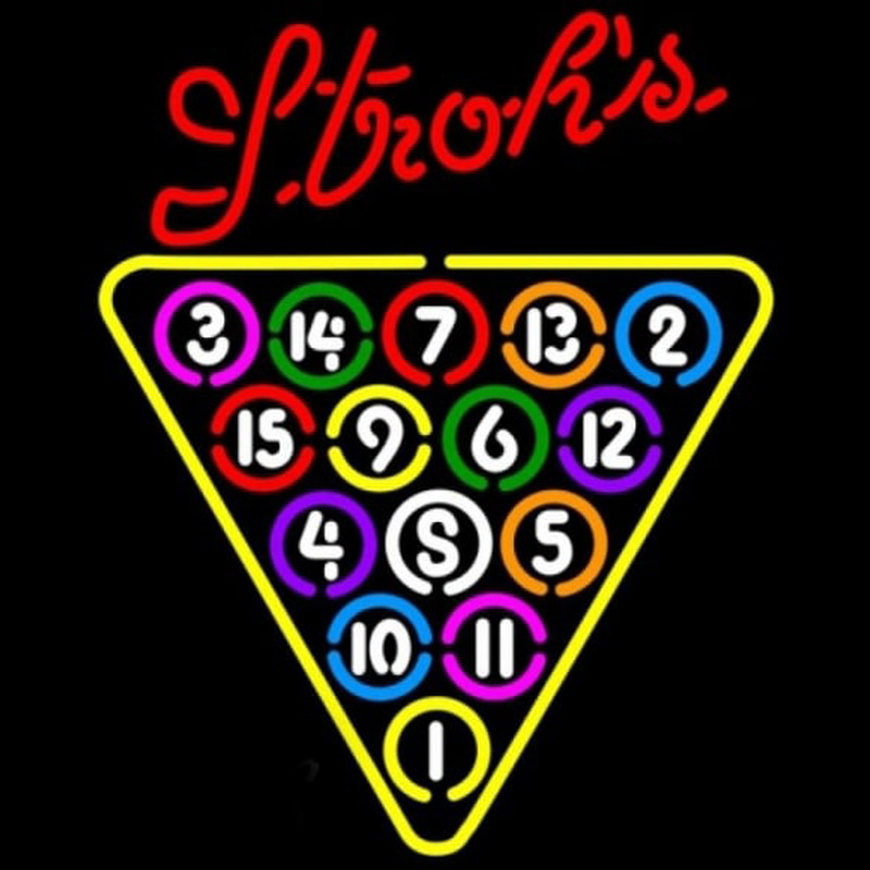 Strohs 15 Ball Billiards Pool Beer Sign Neonskylt