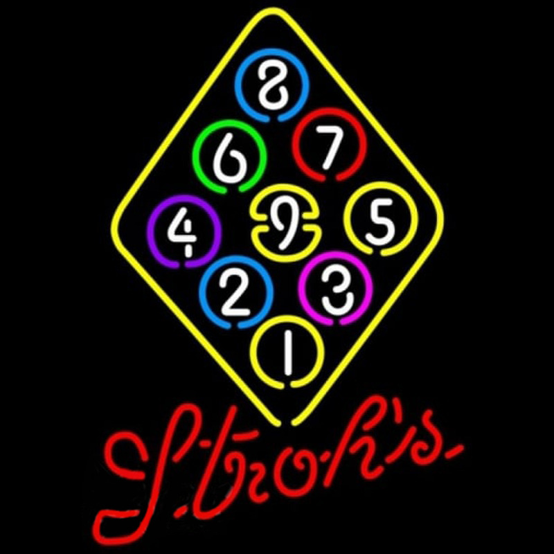 Strohs Ball Billiards Rack Pool Beer Sign Neonskylt