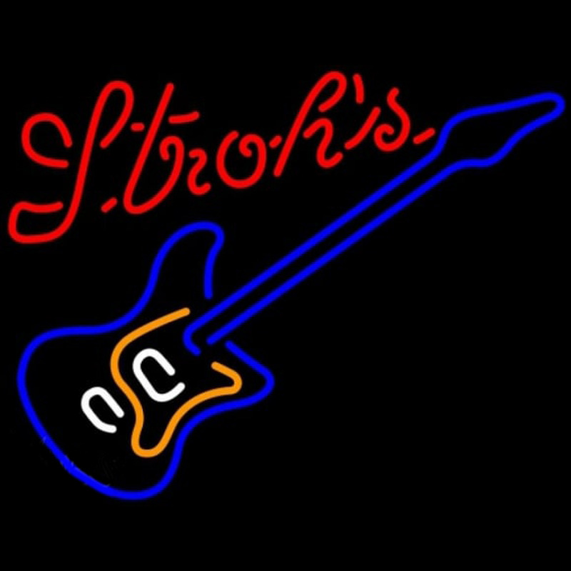 Strohs Blue Electric Guitar Beer Sign Neonskylt