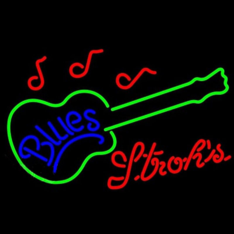 Strohs Blues Guitar Beer Sign Neonskylt