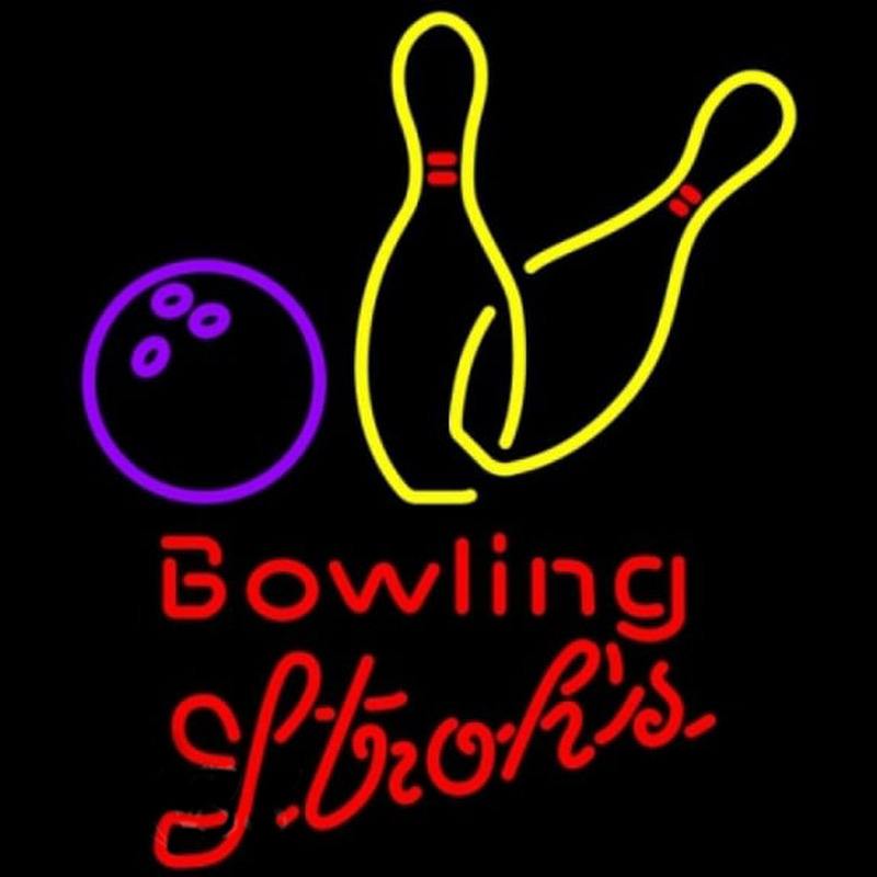 Strohs Bowling Yellow Beer Sign Neonskylt