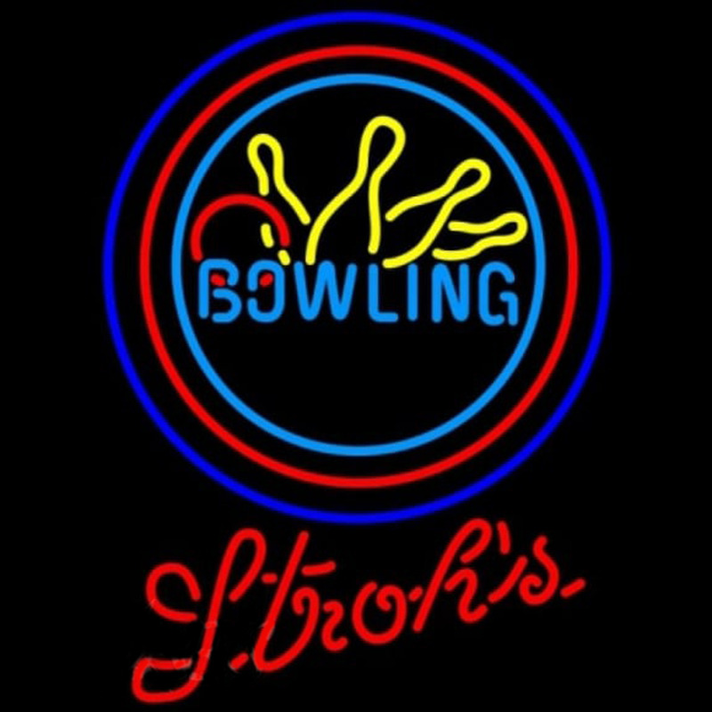 Strohs Bowling Yellow Blue Beer Sign Neonskylt