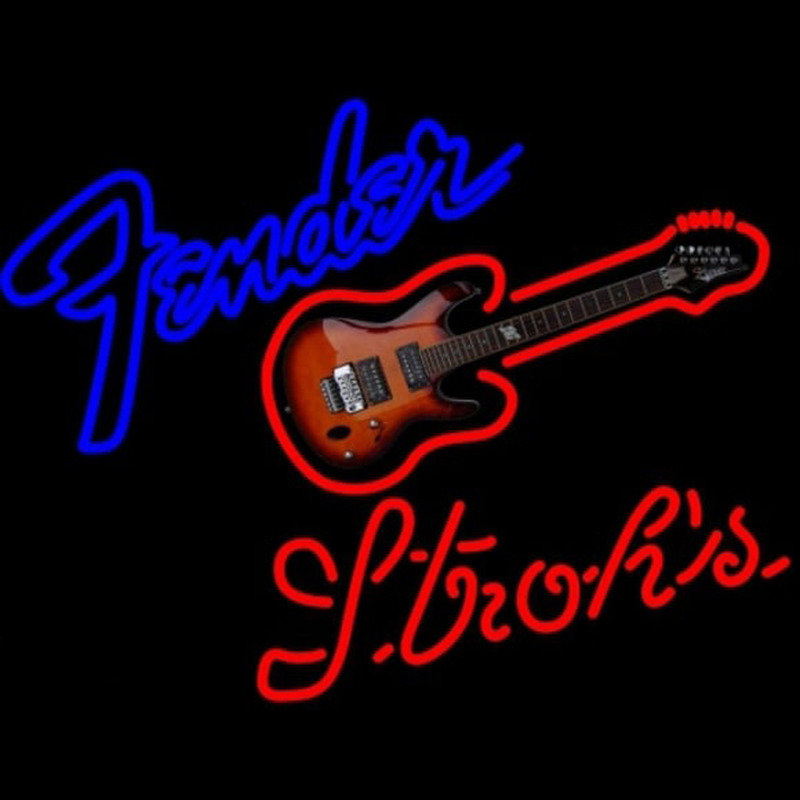 Strohs Fender Guitar Beer Sign Neonskylt