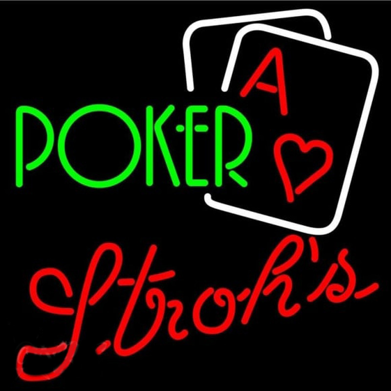 Strohs Green Poker Beer Sign Neonskylt