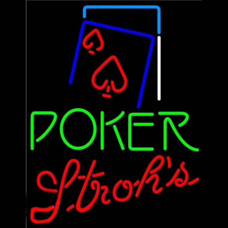 Strohs Green Poker Red Heart Beer Sign Neonskylt