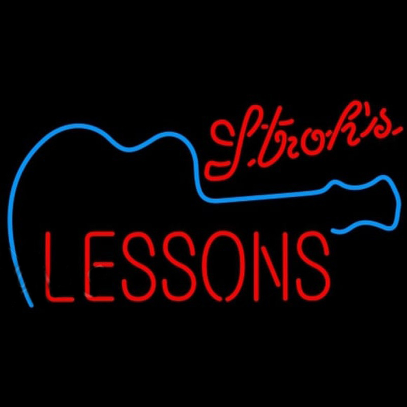 Strohs Guitar Lessons Beer Sign Neonskylt