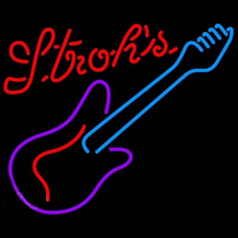 Strohs Guitar Purple Red Beer Sign Neonskylt