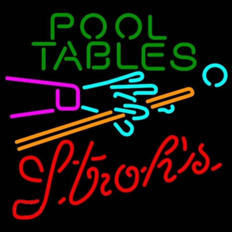 Strohs Pool Tables Billiards Beer Sign Neonskylt