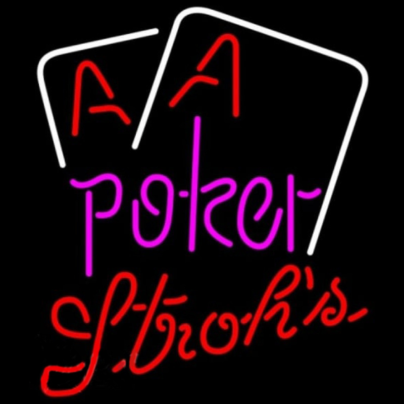 Strohs Purple Lettering Red Aces White Cards Poker Beer Sign Neonskylt