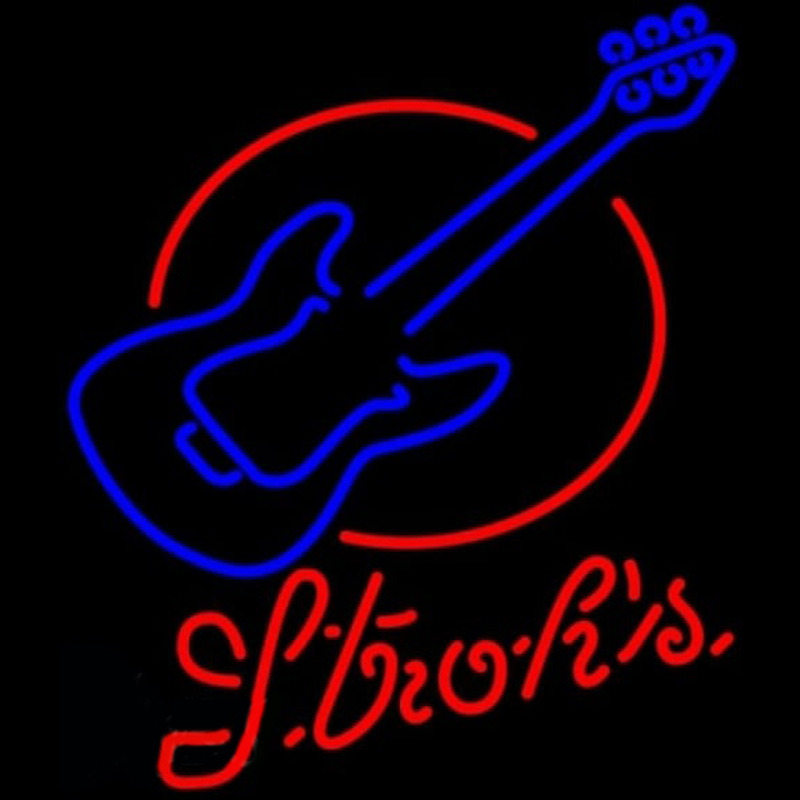 Strohs Red Round Guitar Beer Sign Neonskylt