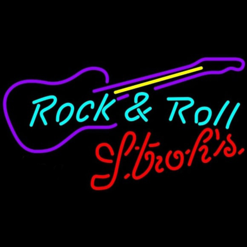 Strohs Rock N Roll Guitar Beer Sign Neonskylt