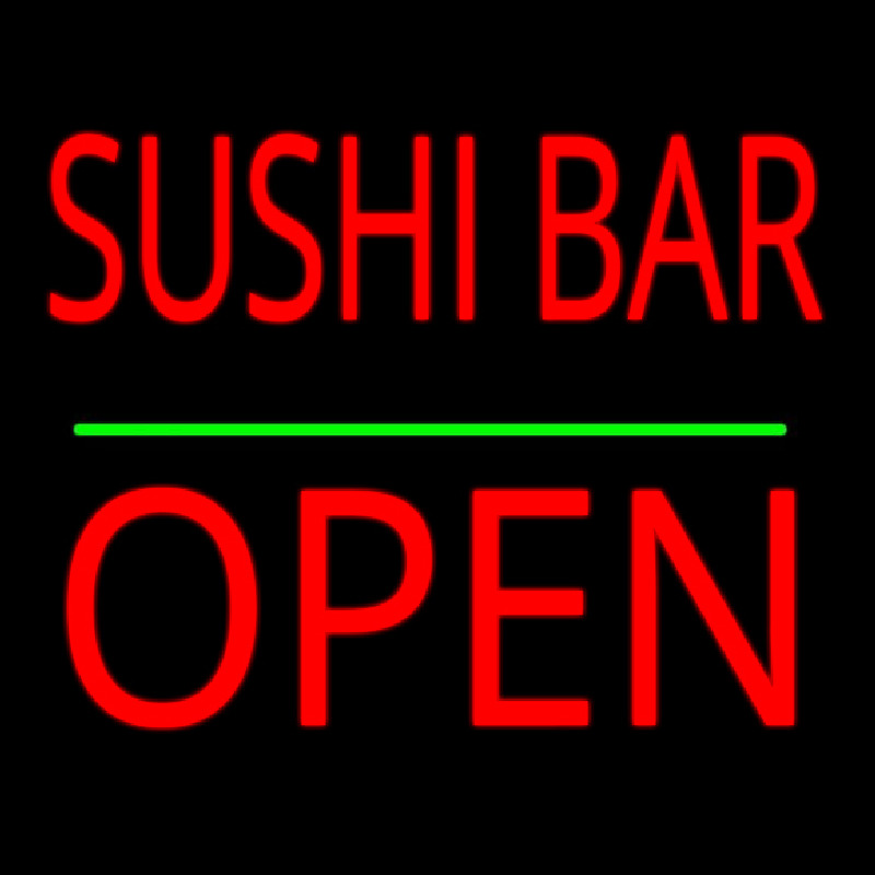 Sushi Bar Block Open Green Line Neonskylt