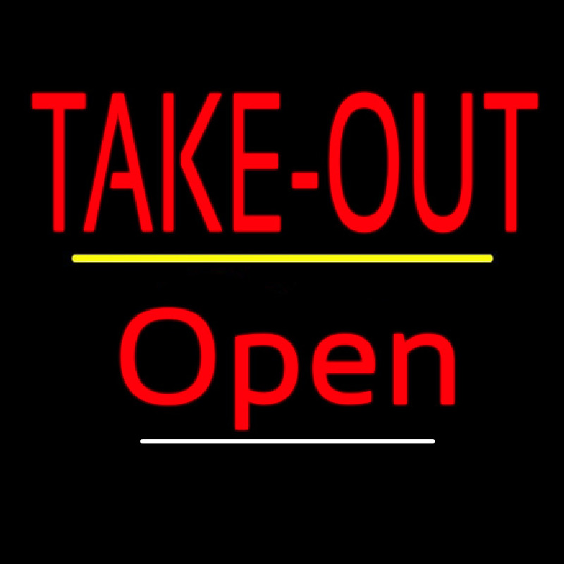 Take Out Open Yellow Line Neonskylt