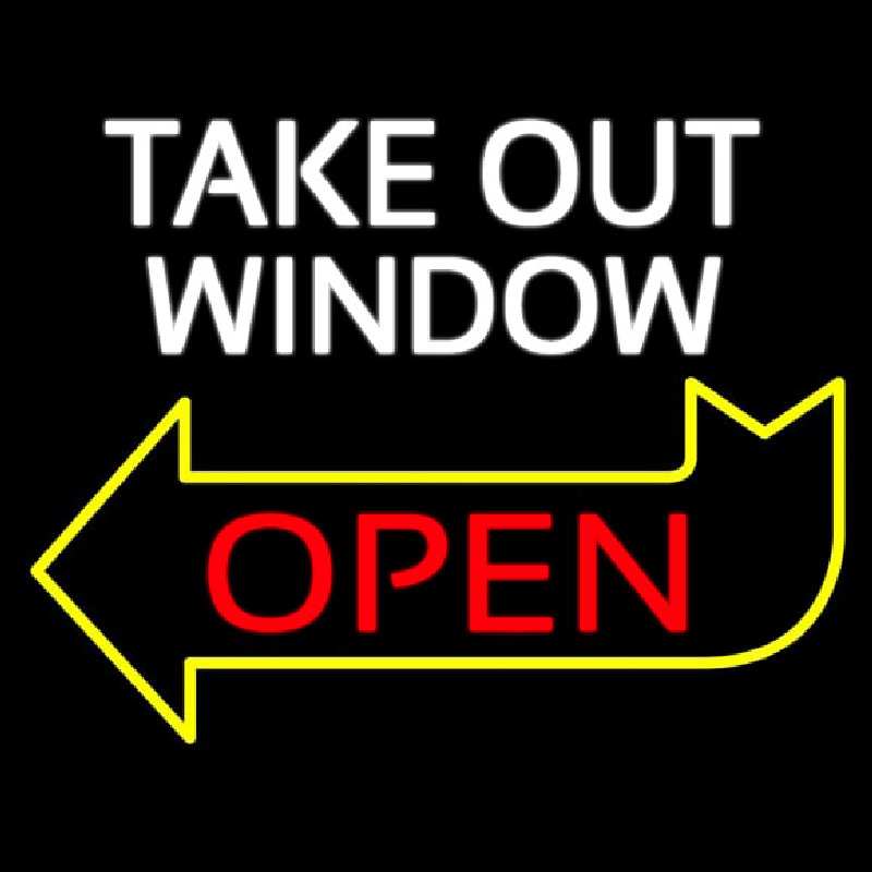 Take Out Window Left Yellow Open Arrow Neonskylt