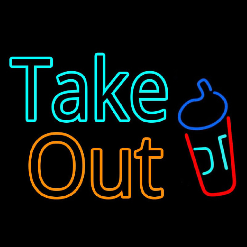 Take Out With Wine Glass Neonskylt