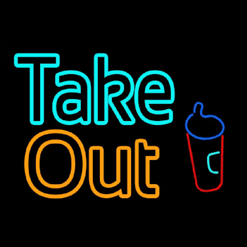 Take Out With Wine Glass Neonskylt