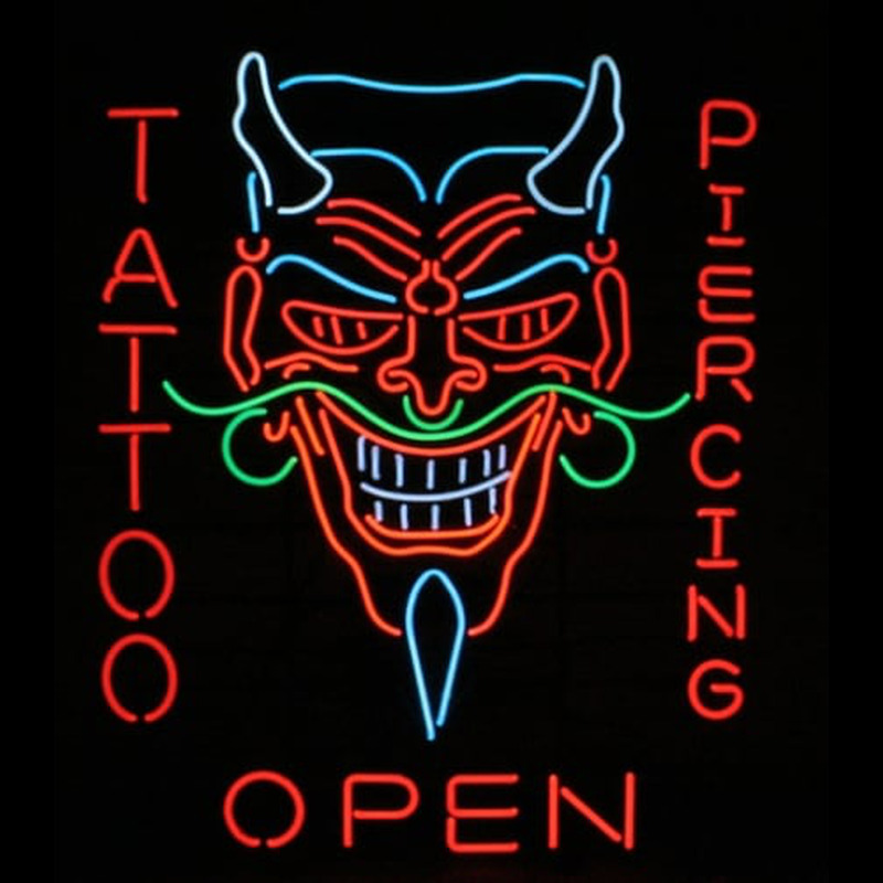 Tattoo Body Piercing Shop OPEN Neonskylt
