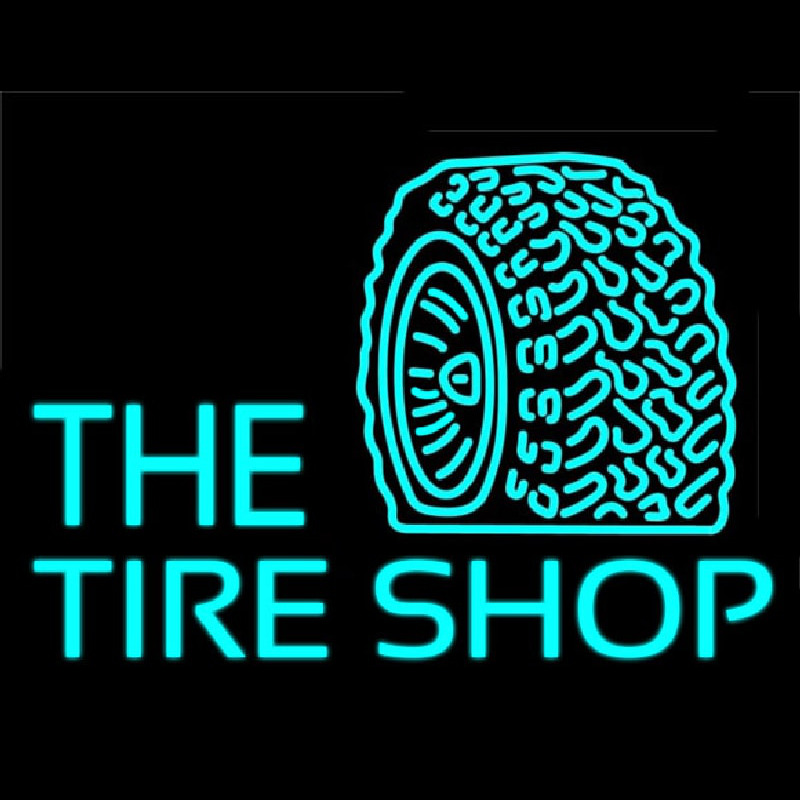 The Tire Shop Turquoise Logo Neonskylt