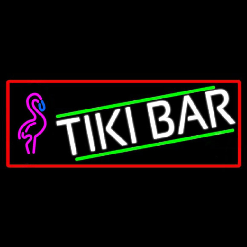 Tiki Bar Flamingo With Red Border Neonskylt