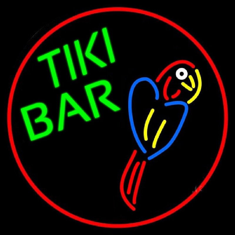Tiki Bar Parrot Oval With Red Border Neonskylt