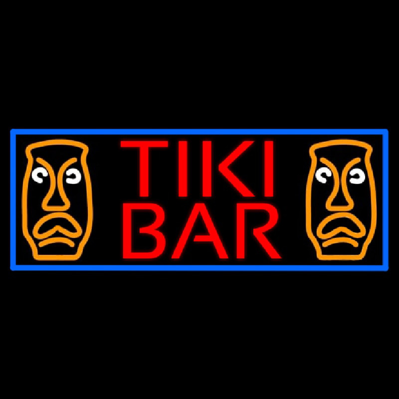 Tiki Bar Sculpture With Blue Border Neonskylt