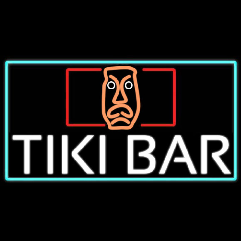 Tiki Bar Sculpture With Turquoise Border Real Neon Glass Tube Neonskylt