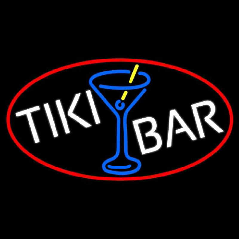 Tiki Bar Wine Glass Oval With Red Border Neonskylt