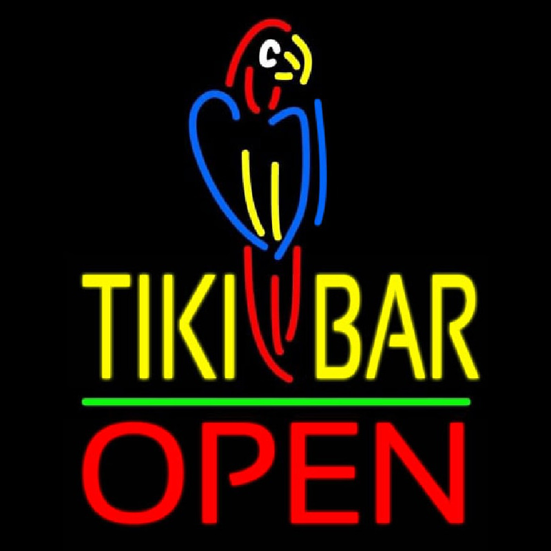 Tiki Bar With Parrot Open Neonskylt