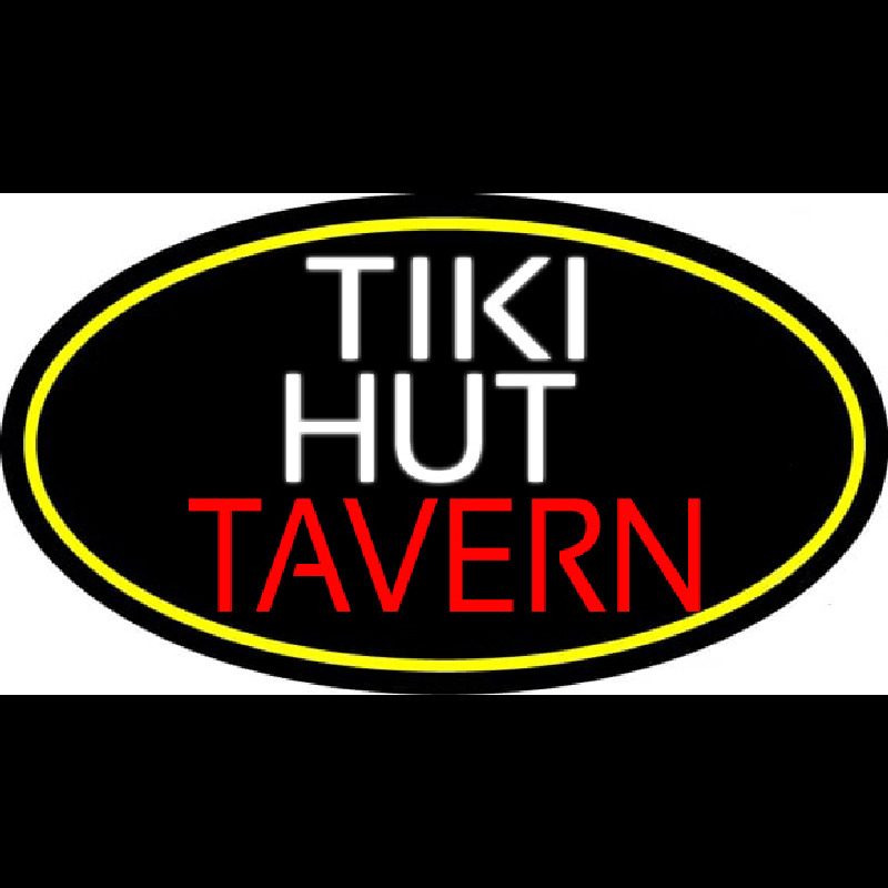 Tiki Hut Tavern Oval With Yellow Border Neonskylt