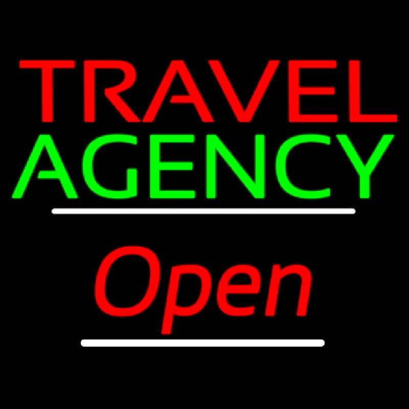 Travel Agency Open White Line Neonskylt
