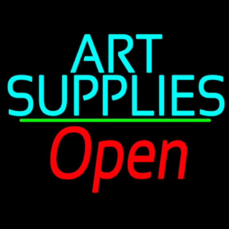 Turquoise Art Supplies With Open 2 Neonskylt