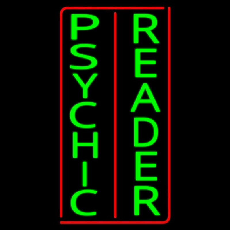 Vertical Green Psychic Reader Red Border Neonskylt