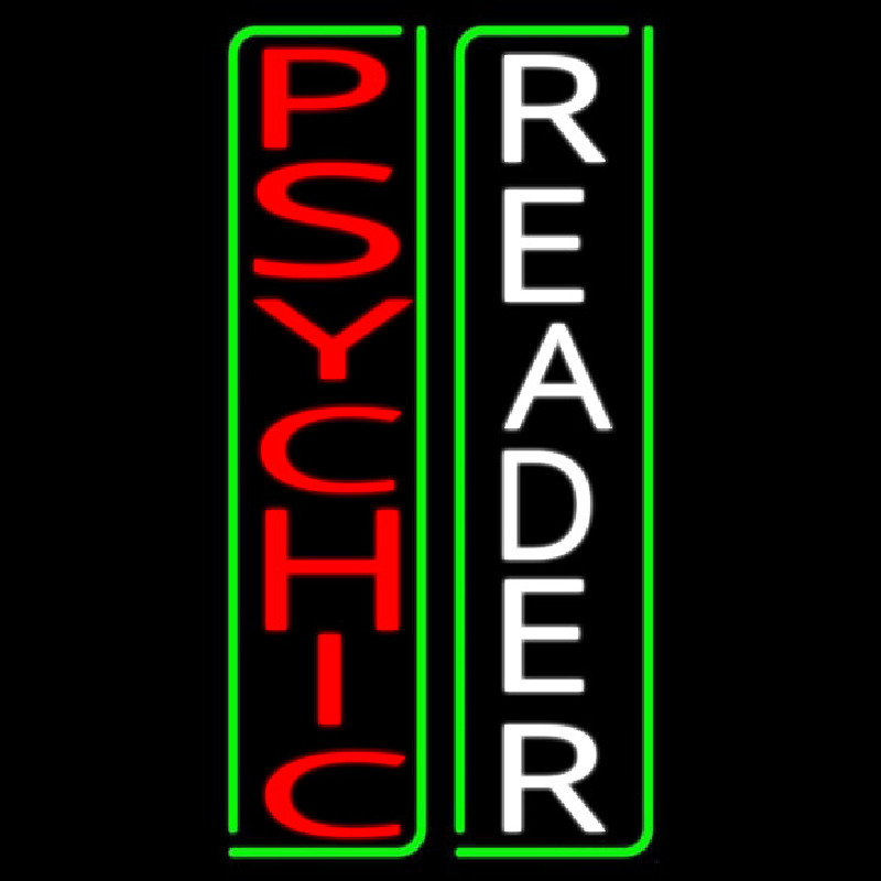 Vertical Red Psychic White Reader Green Border Neonskylt