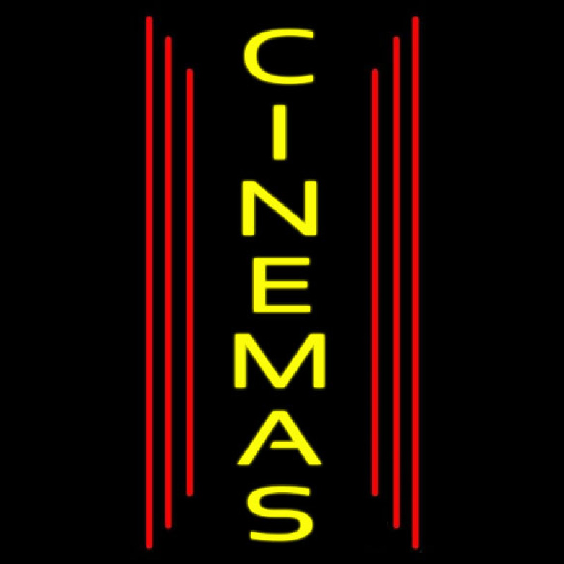 Vertical Yellow Cinemas Neonskylt