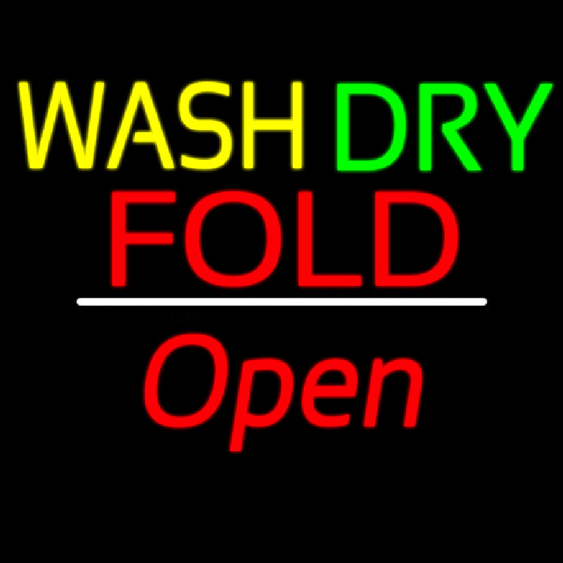 Wash Dry Fold Open White Line Neonskylt