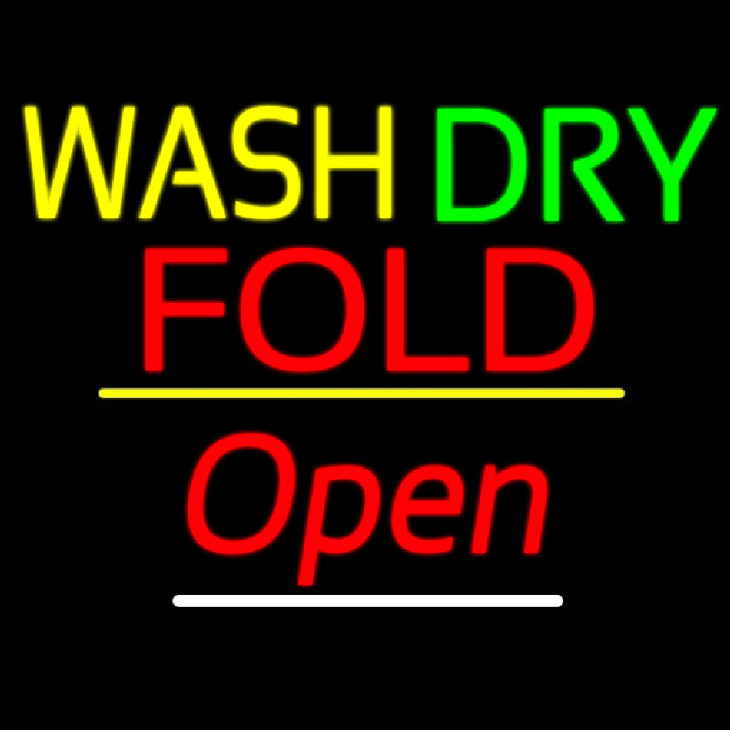 Wash Dry Fold Open Yellow Line Neonskylt