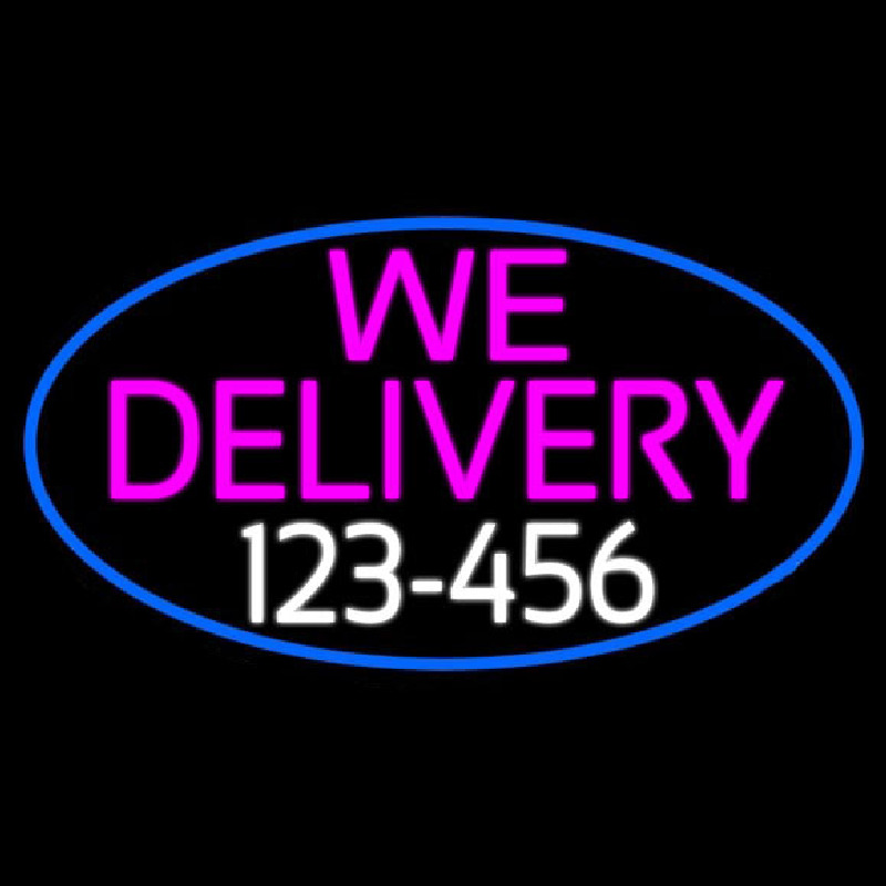 We Deliver Number Oval With Blue Border Neonskylt
