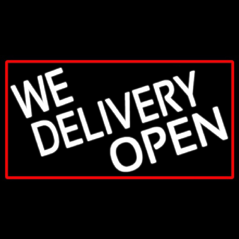 We Deliver Open With Red Border Neonskylt