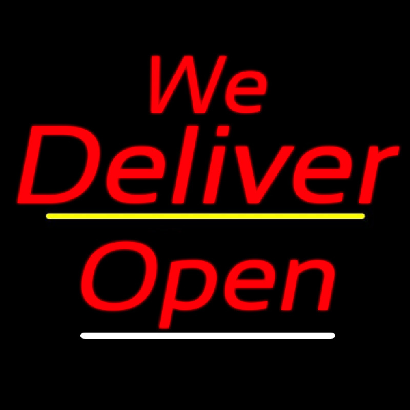 We Deliver Open Yellow Line Neonskylt