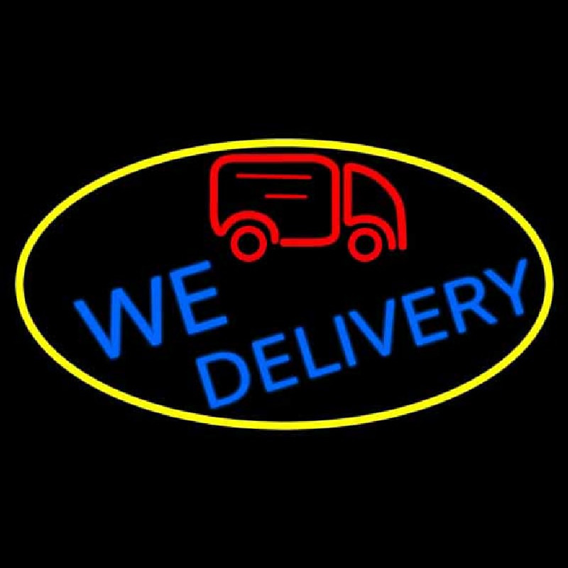 We Deliver Van Oval With Yellow Border Neonskylt