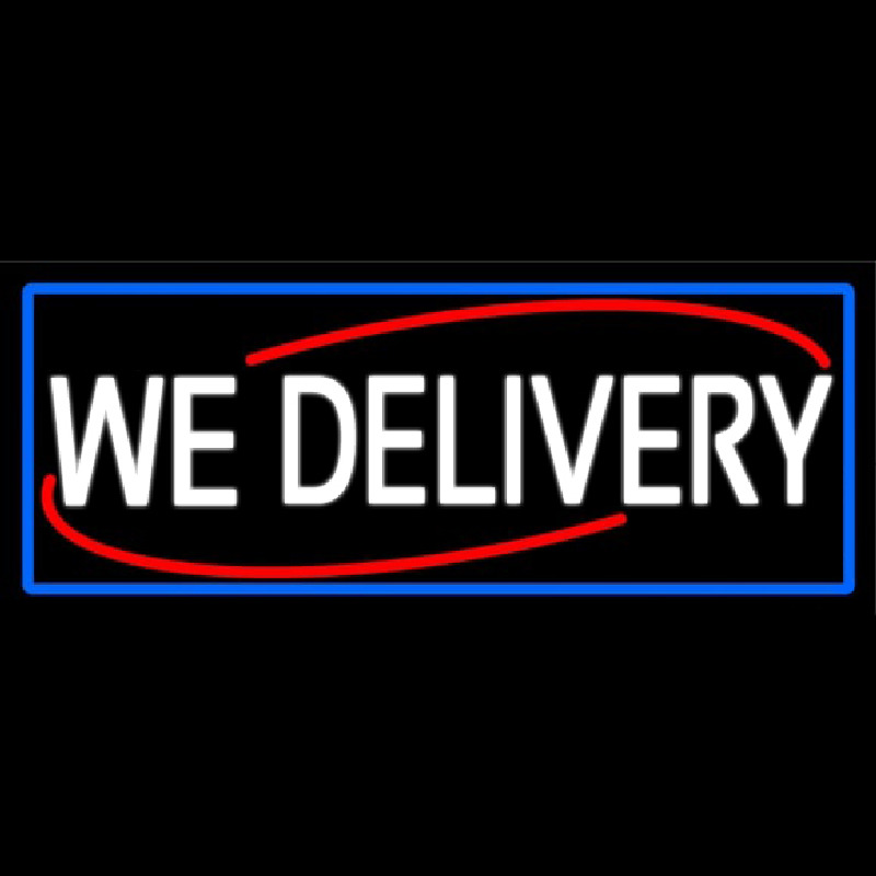 We Deliver With Blue Border Neonskylt