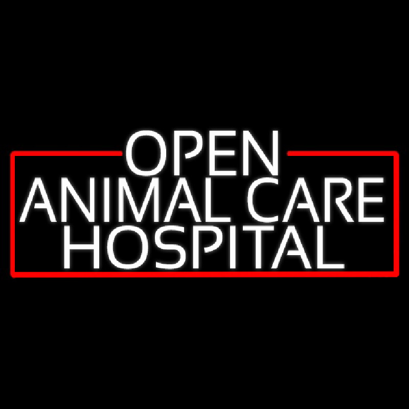 White Animal Care Hospital With Red Border Neonskylt