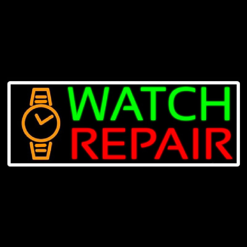 White Border Watch Repair With Logo Neonskylt
