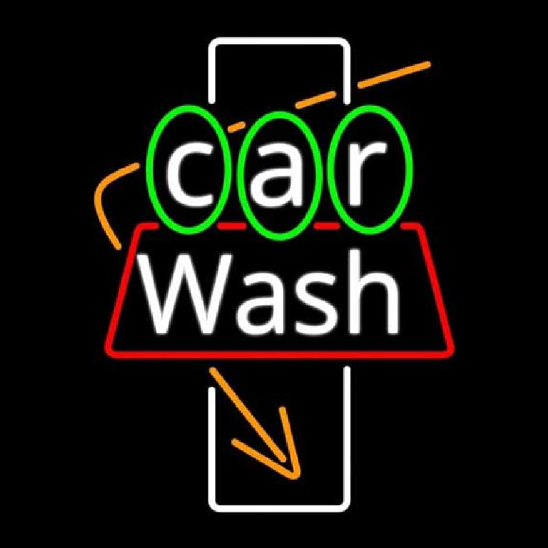 White Car Wash Orange Arrow Neonskylt